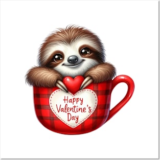Valentine Sloth In Tea Cup Posters and Art